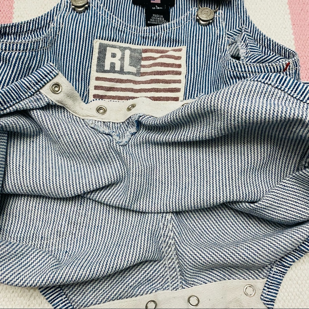 Ralph Lauren Polo Blue Pin Stripe Flag Overalls Infant Child Size 12 18 Months - Picture 8 of 8